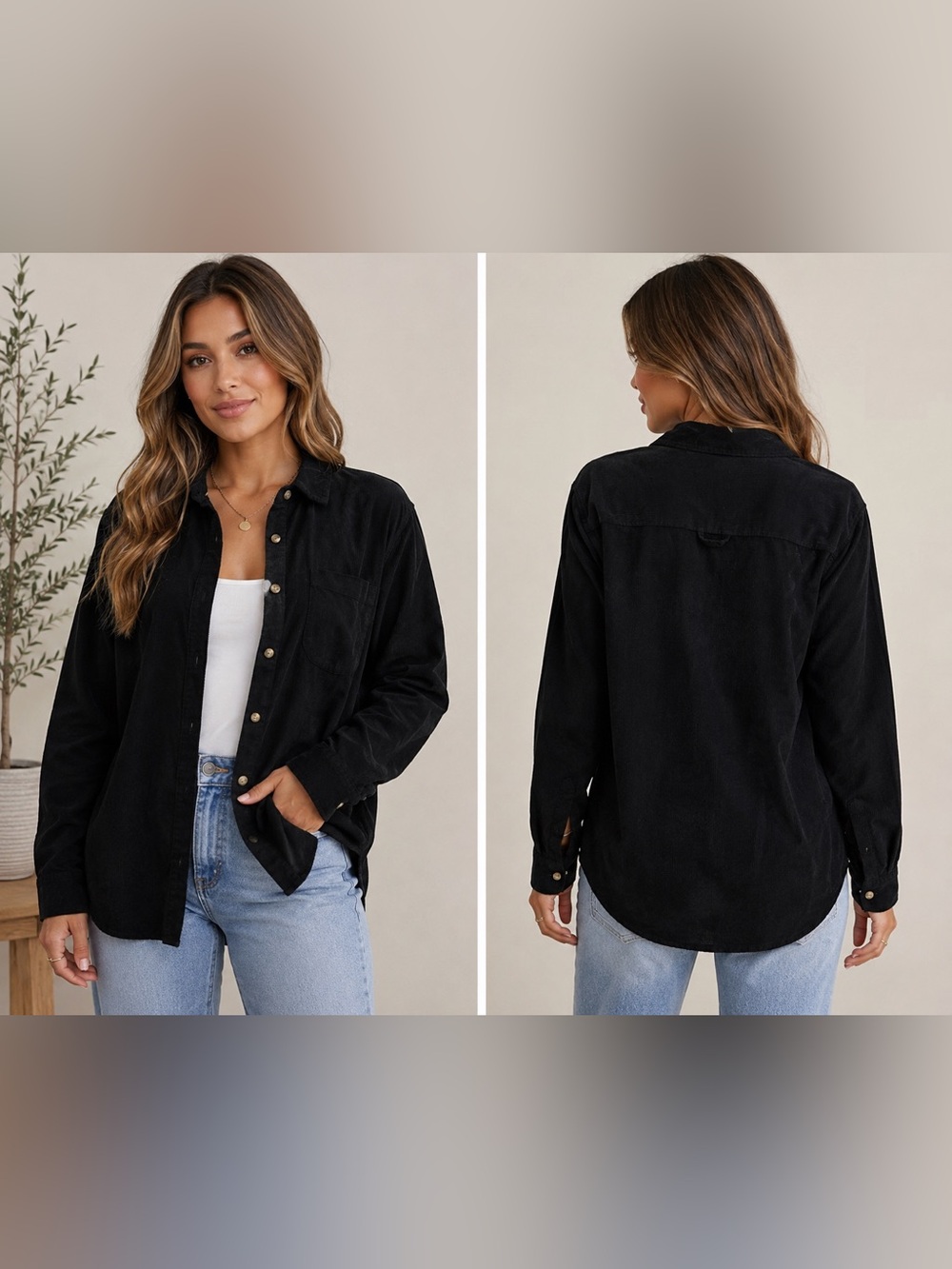 Jachs Black Corduroy Button-Down Shirt - Women